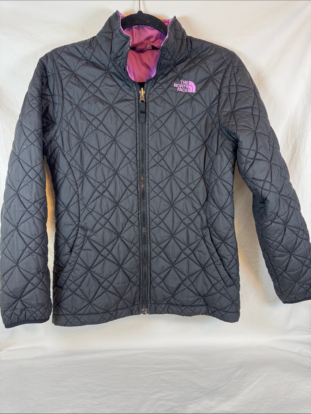 The North Face Black Quilted Jacket with Pink Lining